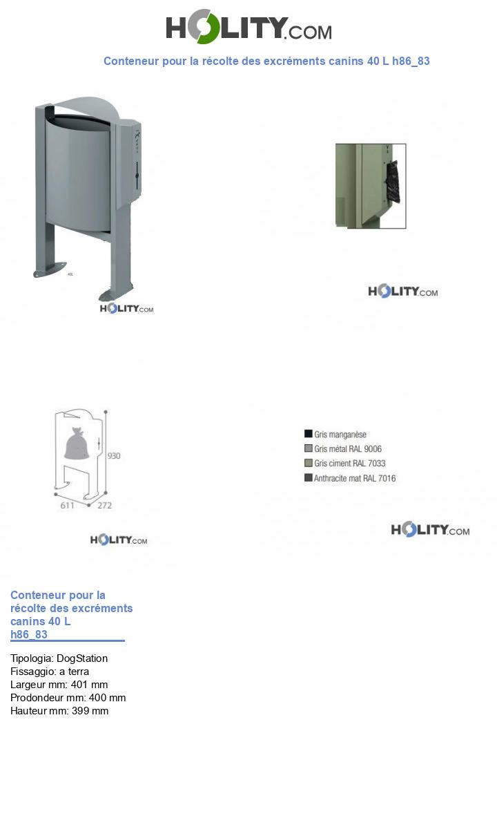 Conteneur pour la récolte des excréments canins 40 L h86_83