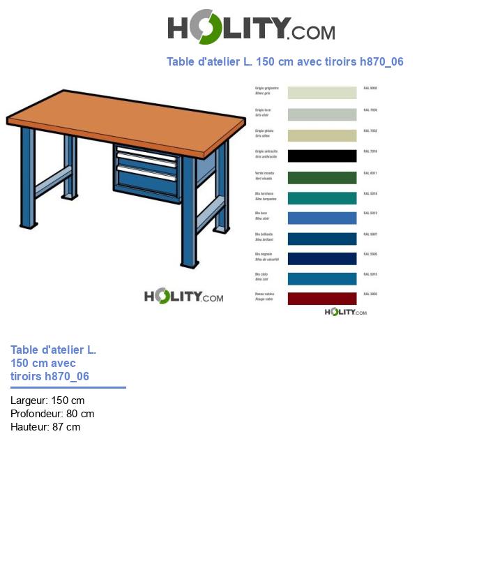Table d'atelier L. 150 cm avec tiroirs h870_06