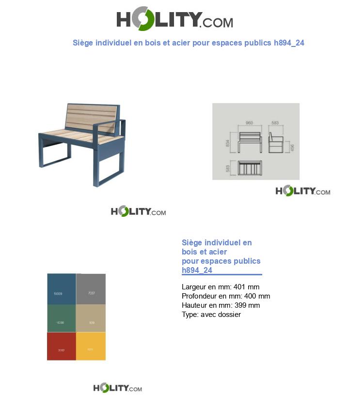 Siège individuel en bois et acier pour espaces publics h894_24
