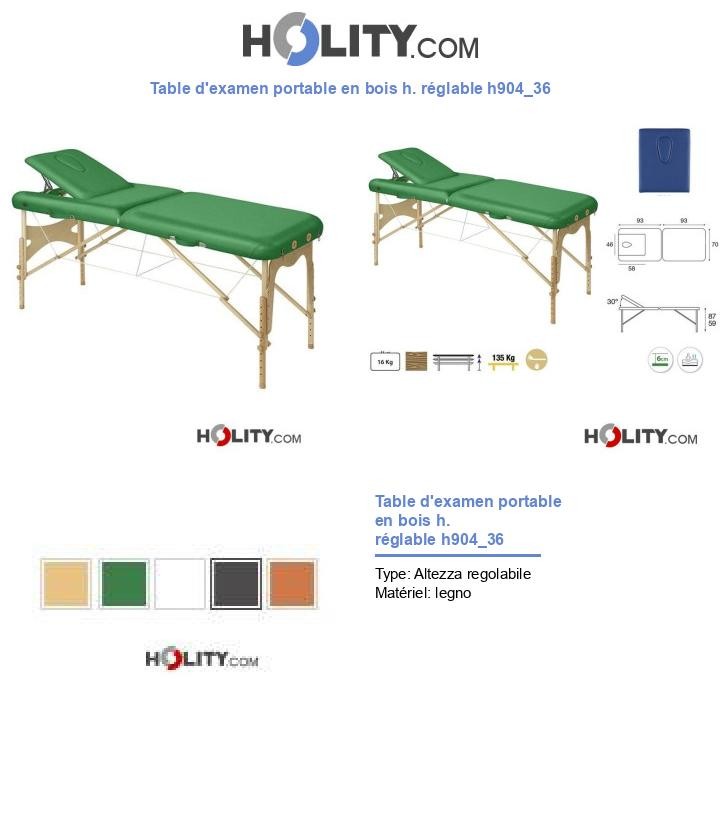 Table d'examen portable en bois h. réglable h904_36