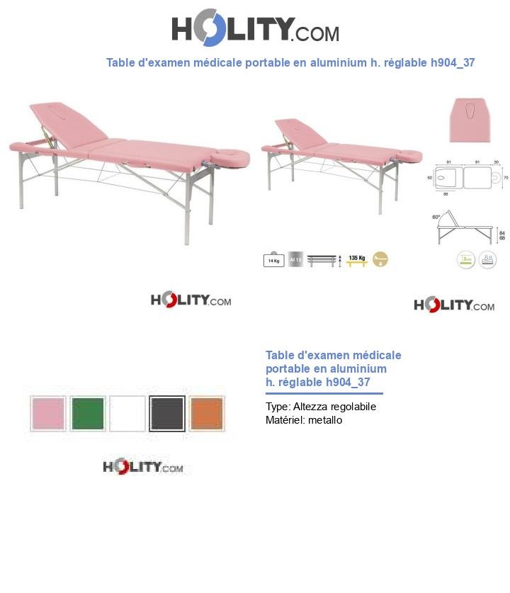 Table d'examen médicale portable en aluminium h. réglable h904_37