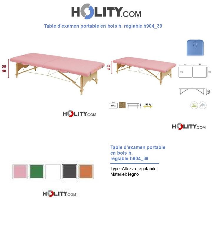 Table d'examen portable en bois h. réglable h904_39