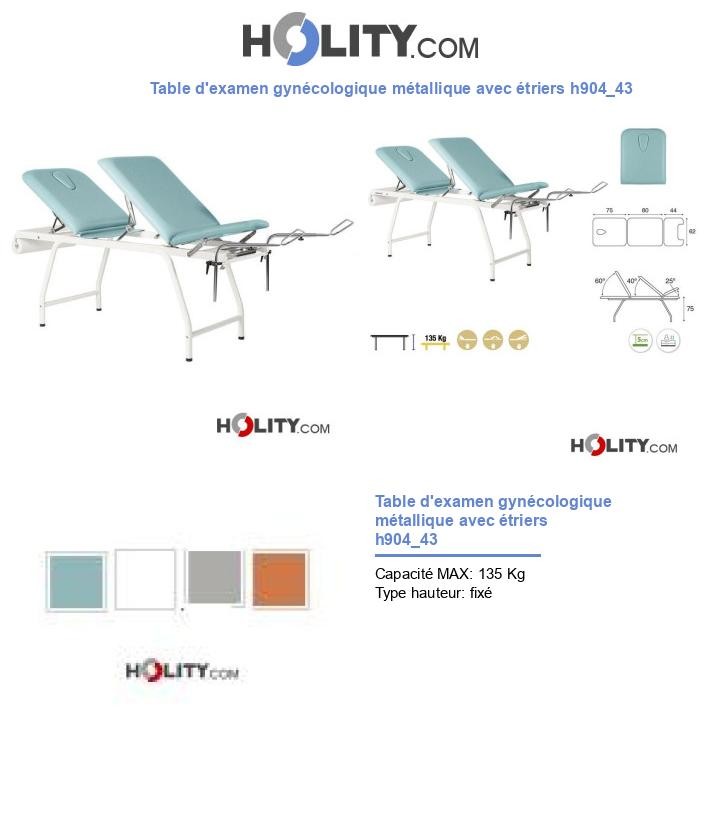 Table d'examen gynécologique métallique avec étriers h904_43