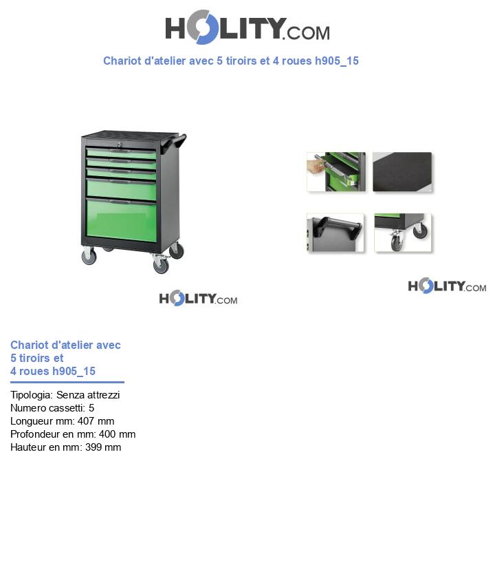 Chariot d'atelier avec 5 tiroirs et 4 roues h905_15
