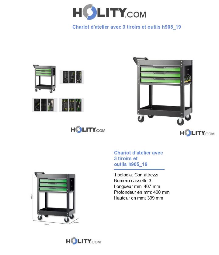 Chariot d'atelier avec 3 tiroirs et outils h905_19