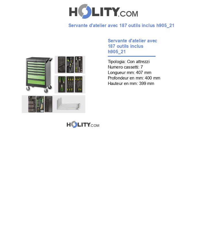 Servante d'atelier avec 187 outils inclus h905_21