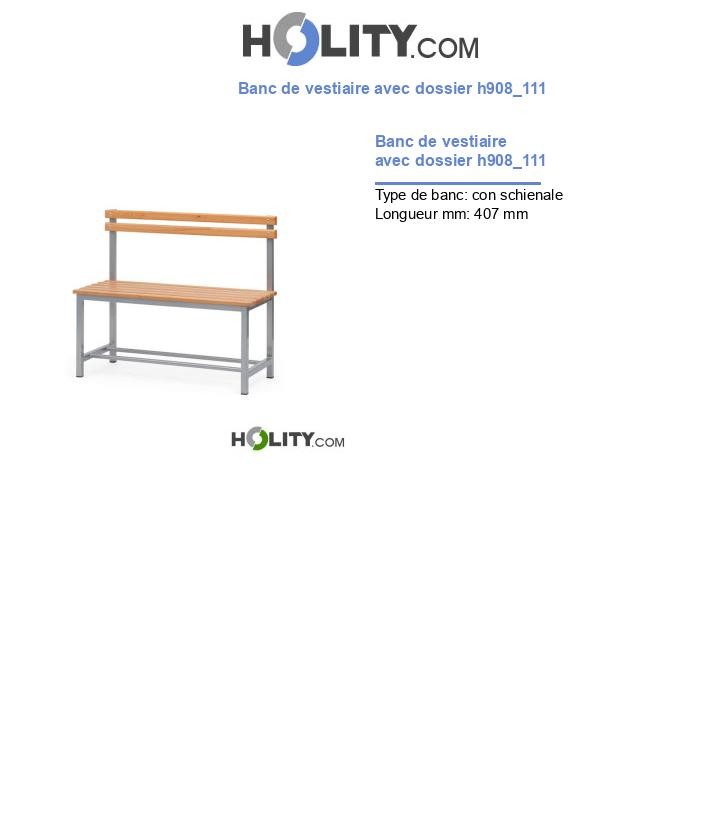 Banc de vestiaire avec dossier h908_111