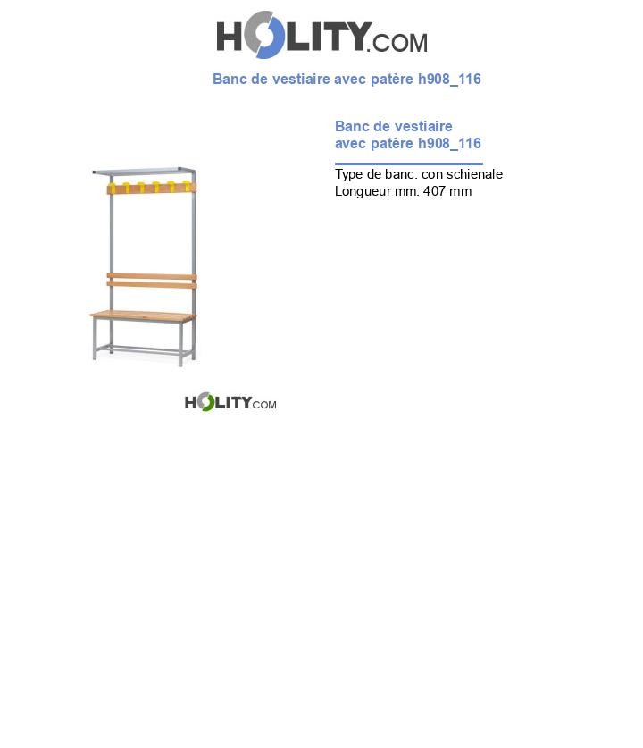 Banc de vestiaire avec patère h908_116