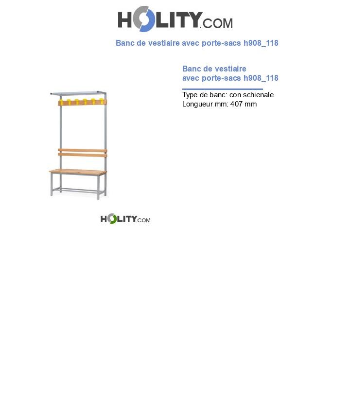 Banc de vestiaire avec porte-sacs h908_118