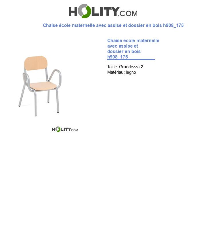 Chaise école maternelle avec assise et dossier en bois h908_175