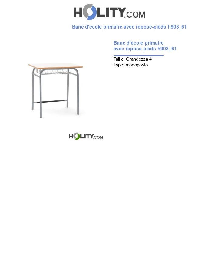 Banc d'école primaire avec repose-pieds h908_61