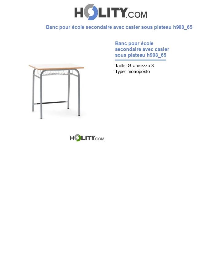 Banc pour école secondaire avec casier sous plateau h908_65