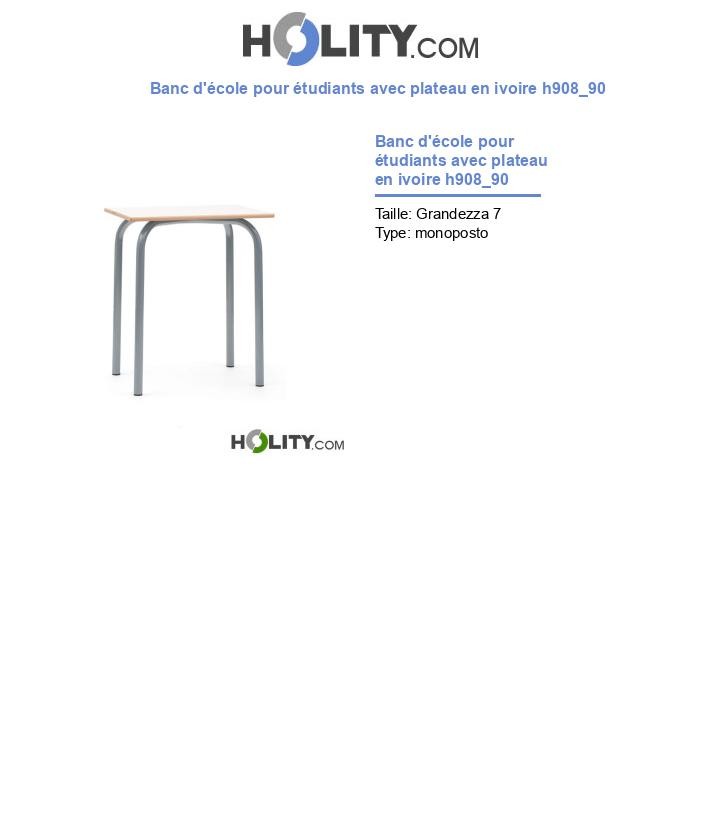 Banc d'école pour étudiants avec plateau en ivoire h908_90