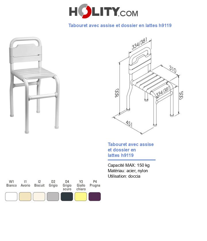 Tabouret avec assise et dossier en lattes h9119