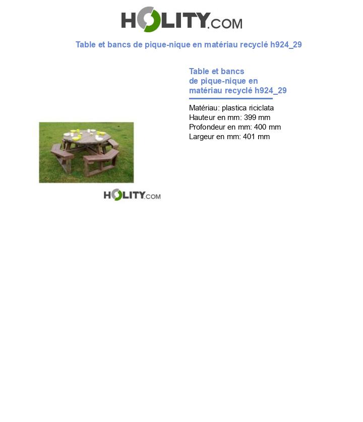 Table et bancs de pique-nique en matériau recyclé h924_29