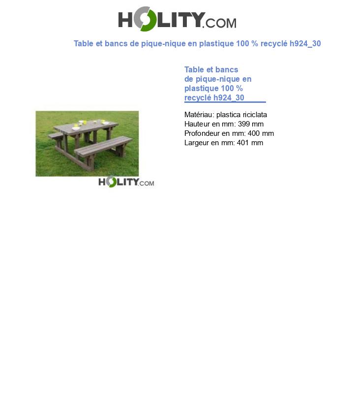Table et bancs de pique-nique en plastique 100 % recyclé h924_30