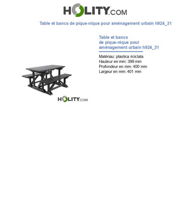 Table et bancs de pique-nique pour aménagement urbain h924_31