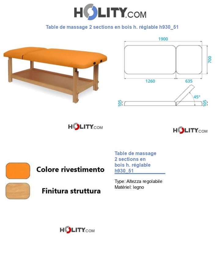Table de massage 2 sections en bois h. réglable h930_51