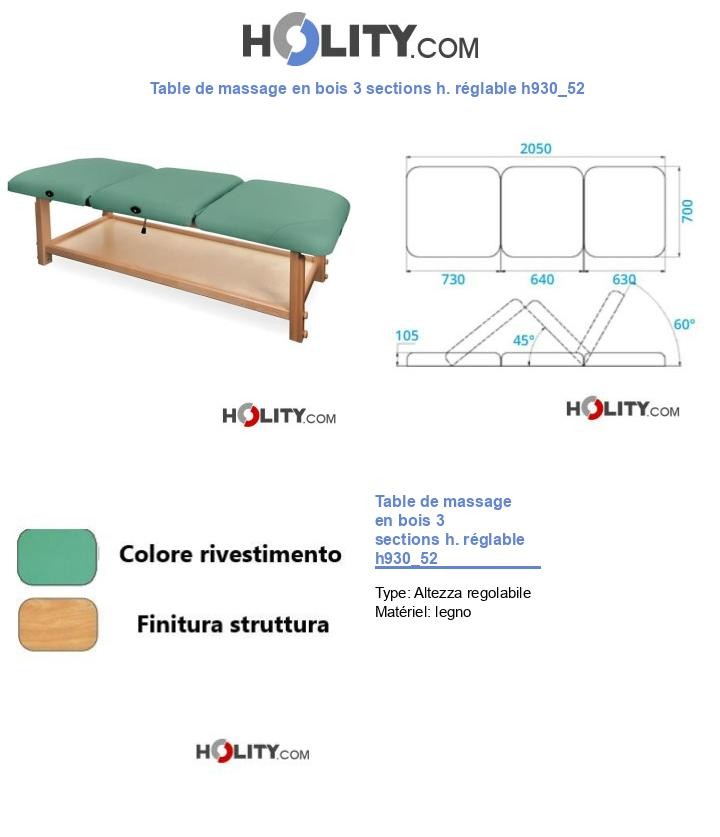 Table de massage en bois 3 sections h. réglable h930_52