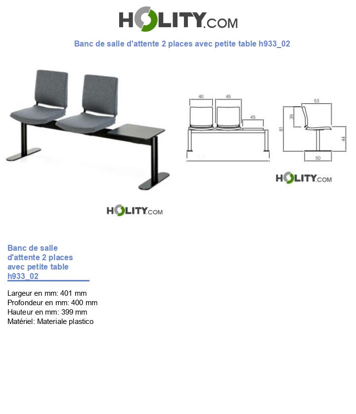 Banc de salle d'attente 2 places avec petite table h933_02