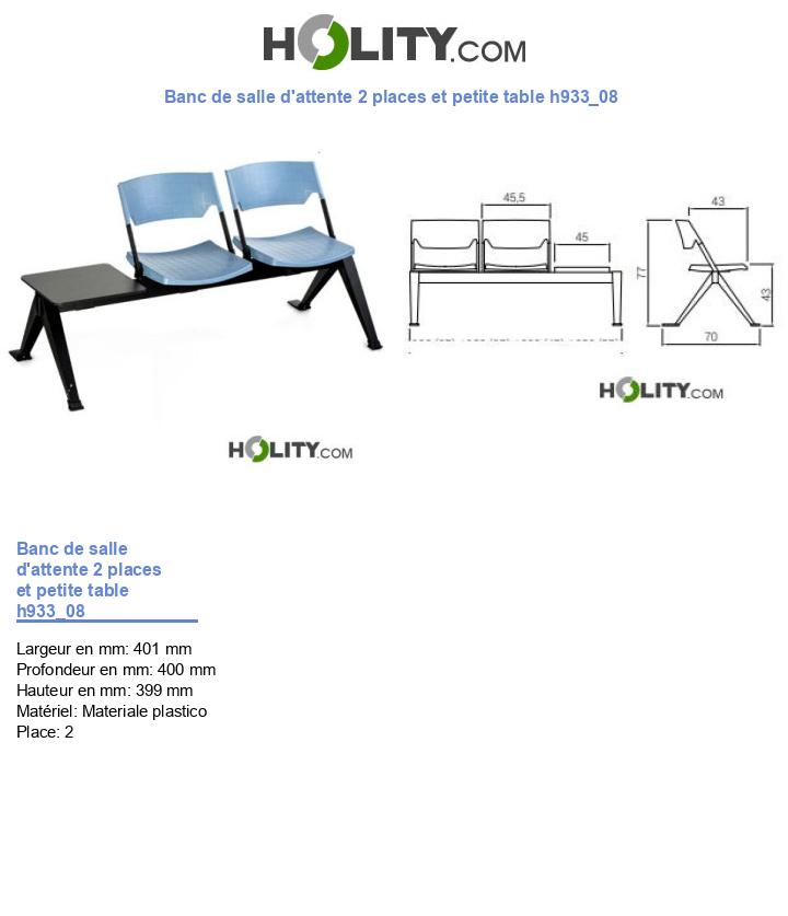 Banc de salle d'attente 2 places et petite table h933_08