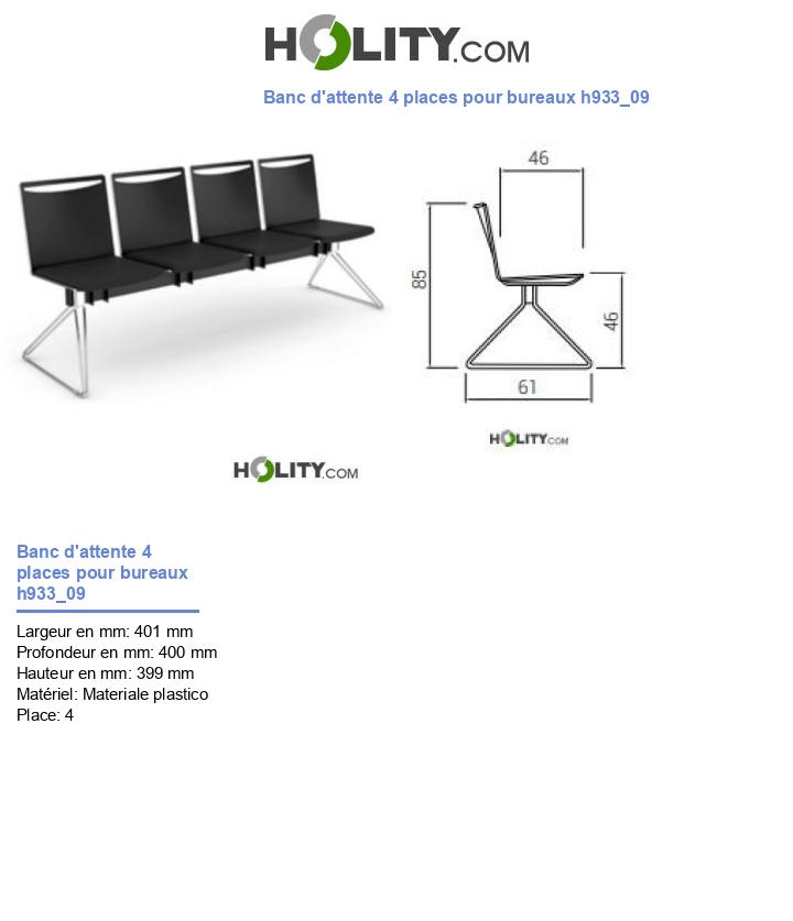 Banc d'attente 4 places pour bureaux h933_09