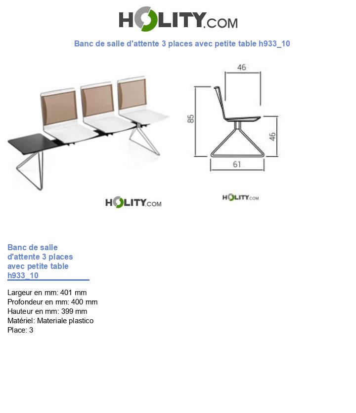Banc de salle d'attente 3 places avec petite table h933_10