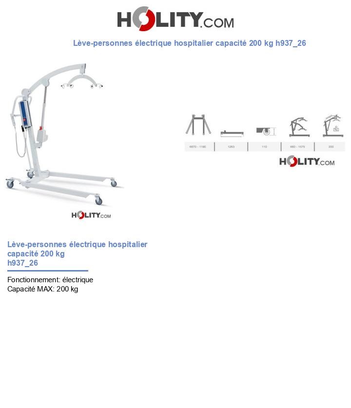 Lève-personnes électrique hospitalier capacité 200 kg h937_26