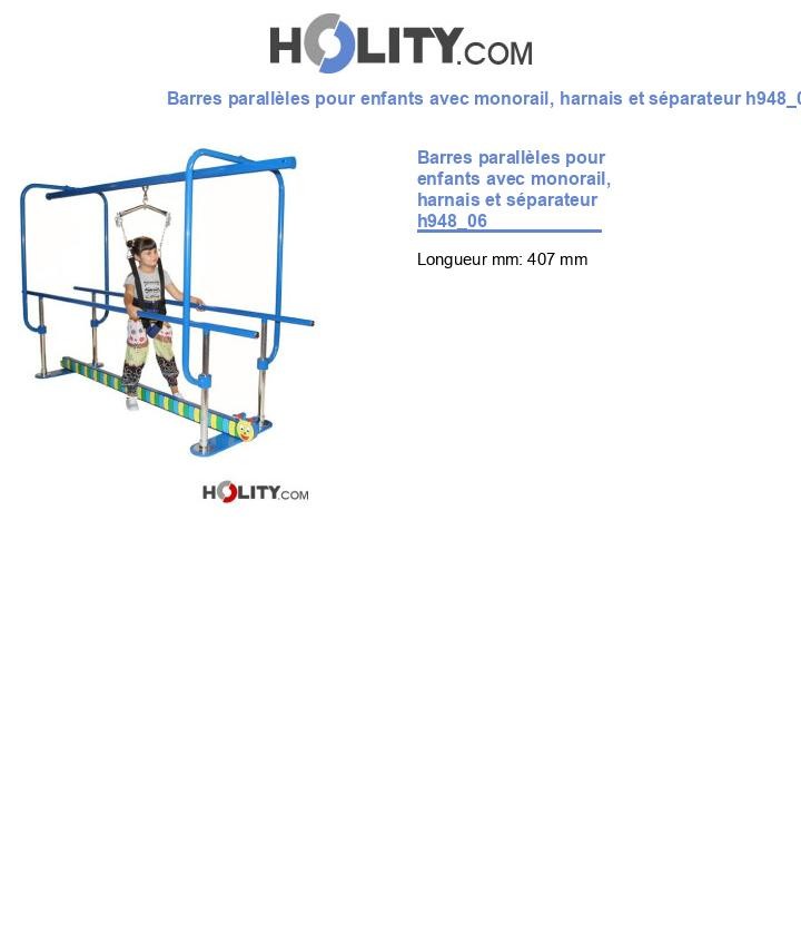 Barres parallèles pour enfants avec monorail, harnais et séparateur h948_06