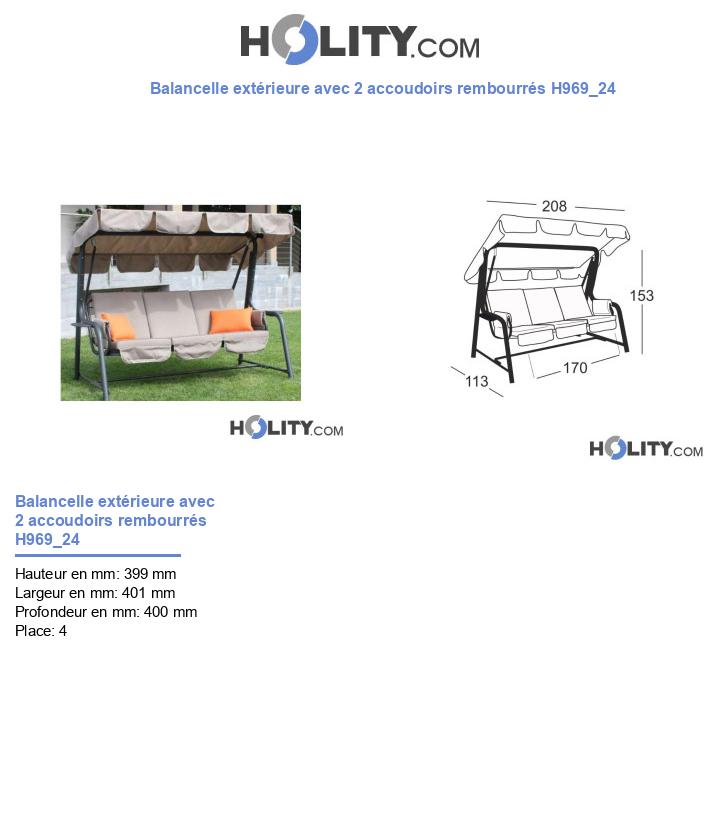 Balancelle extérieure avec 2 accoudoirs rembourrés H969_24
