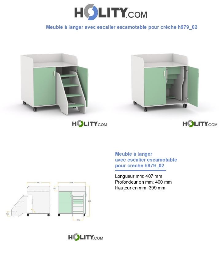 Meuble à langer avec escalier escamotable pour crèche h979_02