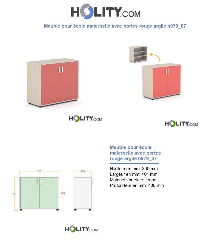 Meuble pour école maternelle avec portes rouge argile h979_07