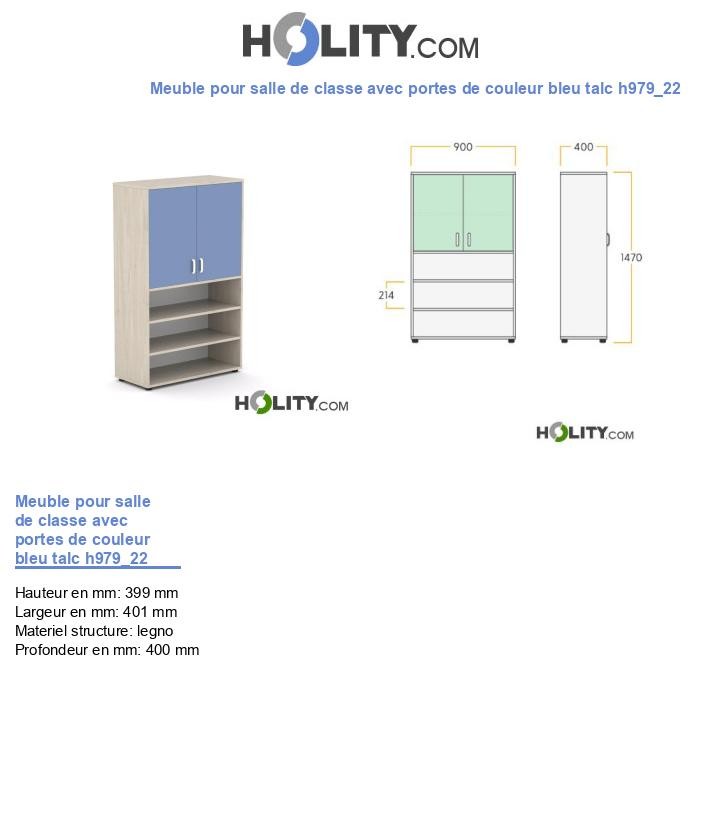 Meuble pour salle de classe avec portes de couleur bleu talc h979_22
