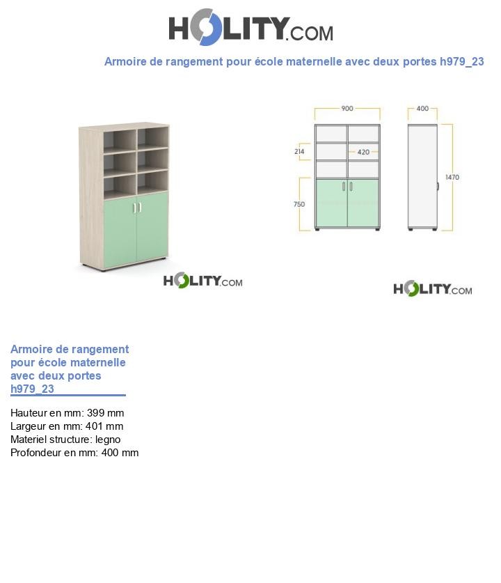 Armoire de rangement pour école maternelle avec deux portes h979_23