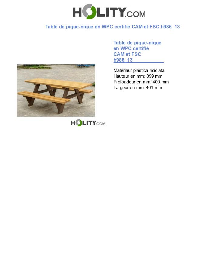 Table de pique-nique en WPC certifié CAM et FSC h986_13