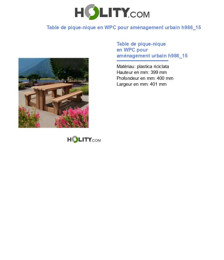 Table de pique-nique en WPC pour aménagement urbain h986_15