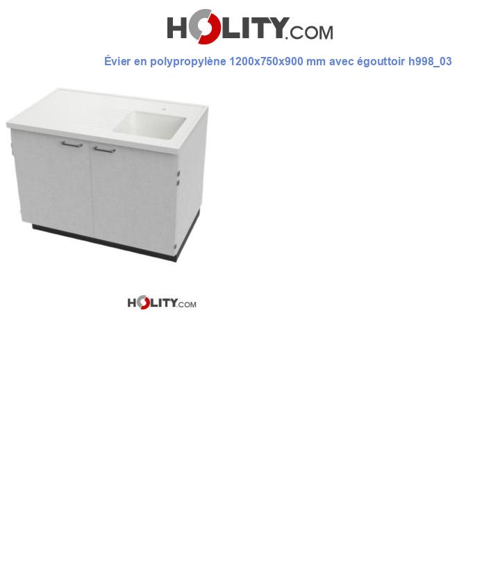 Évier en polypropylène 1200x750x900 mm avec égouttoir h998_03