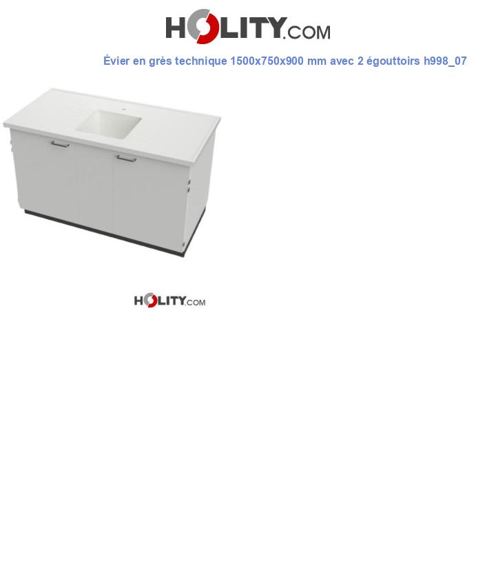 Évier en grès technique 1500x750x900 mm avec 2 égouttoirs h998_07